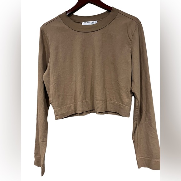 tan + lines medium size Long sleeved cropped tee in brown - Picture 2 of 5